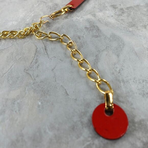 VINTAGE Gold Chain Belt Size Small Red Leather Metal‎ Link Ladies 90s Fashion main image 9